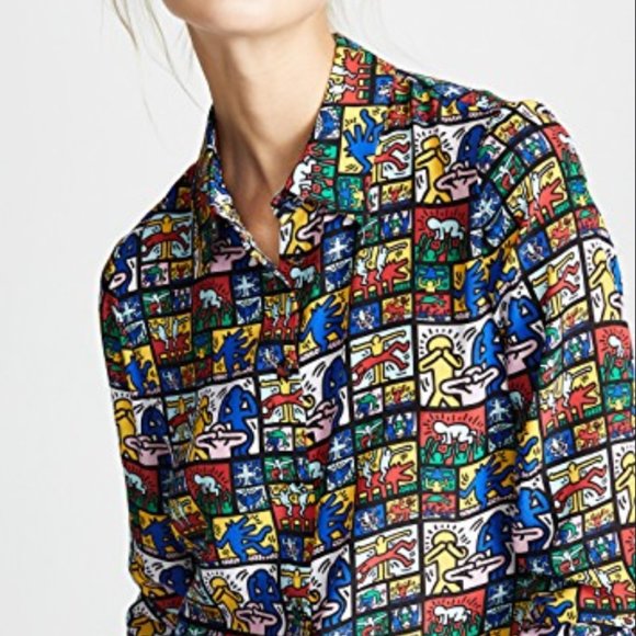 Alice + Olivia x Keith Haring Silk Shirt XS Small - Picture 7 of 8